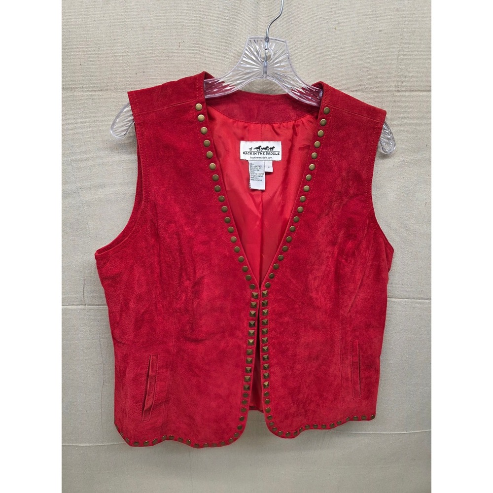 Back In The Saddle Red Suede Leather Western Studded Vest‎ Womens Large 3334RWS